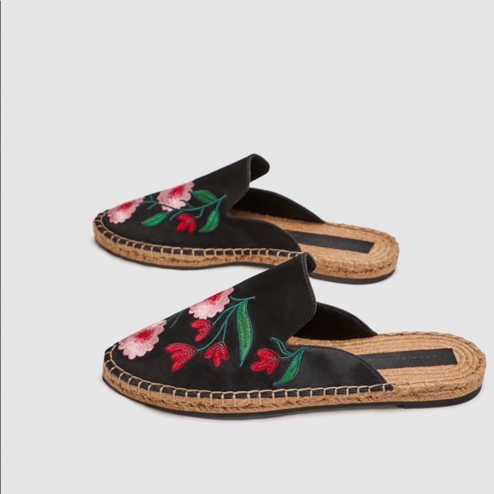 NWT ZARA EMBROIDERED JUTE MULES SIZE 10 EUR 41